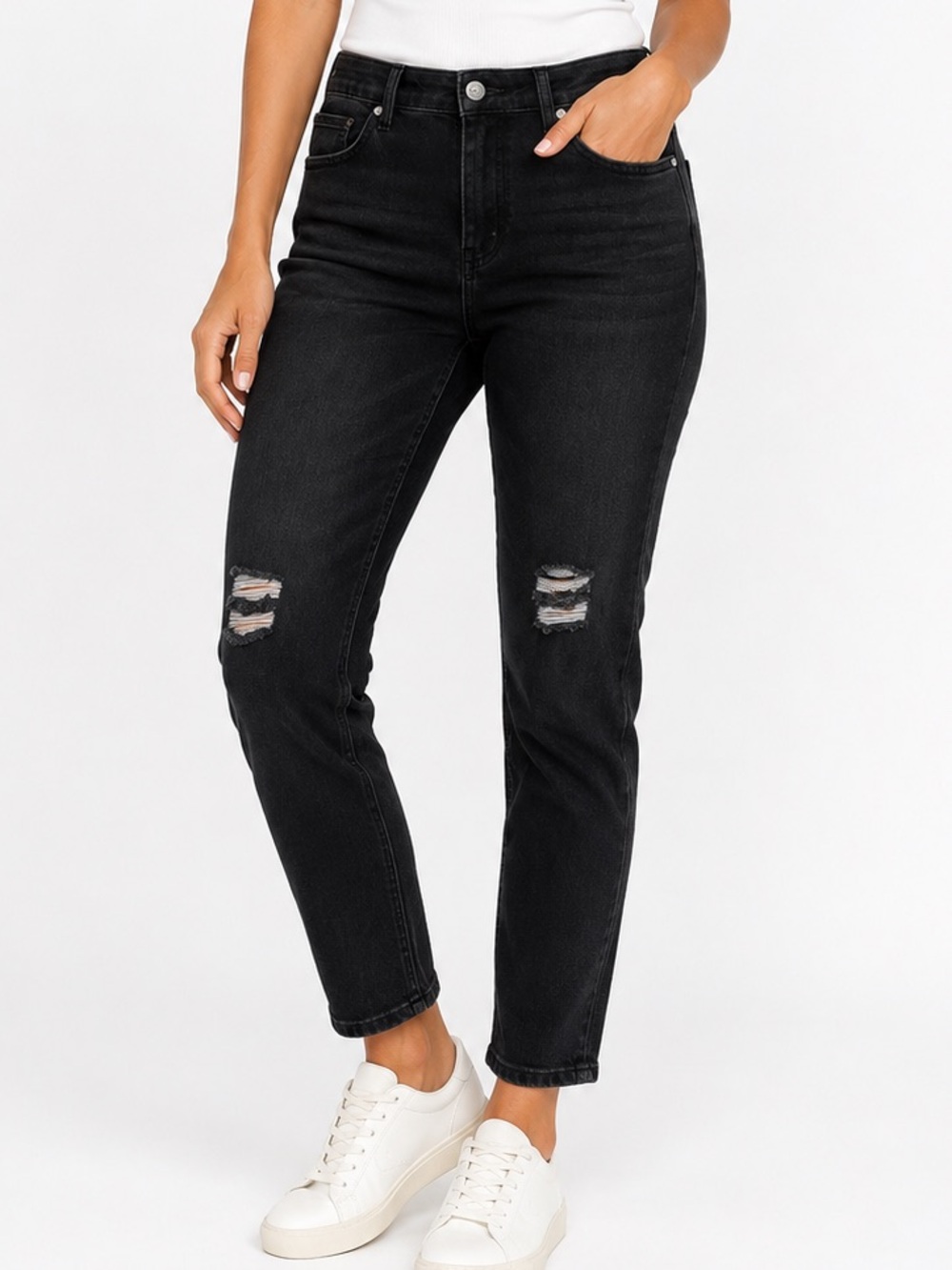 Lisa Rinna Black Distressed Skinny Jeans High Rise Stretch Size 24W
